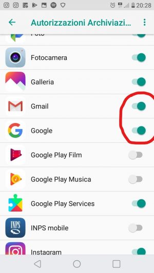 Gmail e google devono essere disattivati
